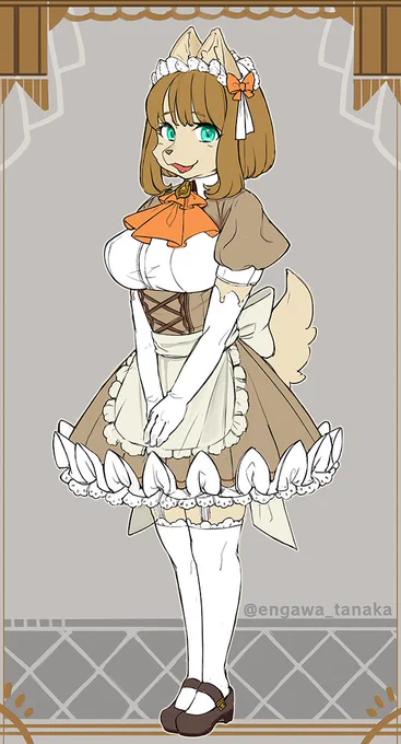 わんちゃんメイドさんラフをこねる 