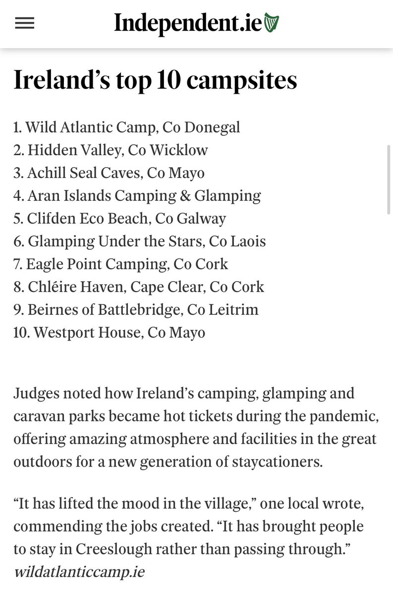 Laois Tourism (@tourism_laois) on Twitter photo Laois makes the <a href="/Indo_Travel_/">Independent Travel</a> Reader Travel Awards 2022👏🏼
Huge congratulations to <a href="/Glampinglaois/">Glamping Under The Stars</a> listed 6th in Ireland’s Top 10 Camping Sites as voted by readers🏕✨
Read more here: independent.ie/life/travel/aw… Laois makes the <a href="/Indo_Travel_/">Independent Travel</a> Reader Travel Awards 2022👏🏼
Huge congratulations to <a href="/Glampinglaois/">Glamping Under The Stars</a> listed 6th in Ireland’s Top 10 Camping Sites as voted by readers🏕✨
Read more here: independent.ie/life/travel/aw…