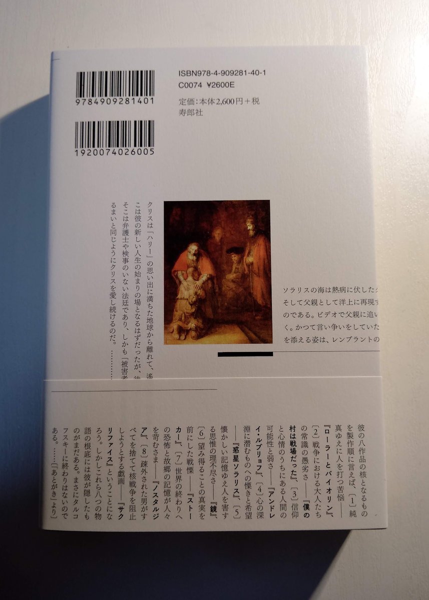 忍澤勉 『終わりなきタルコフスキー』(寿郎社)をお送りいただきました。忍澤さんが「『惑星ソラリス』理解のために--『ソラリス』はどう伝わったのか」で第7回日本SF評論賞の選考委員特別賞を受賞されてから、タルコフスキーについての本を出されるのを心待ちにしていました。 
