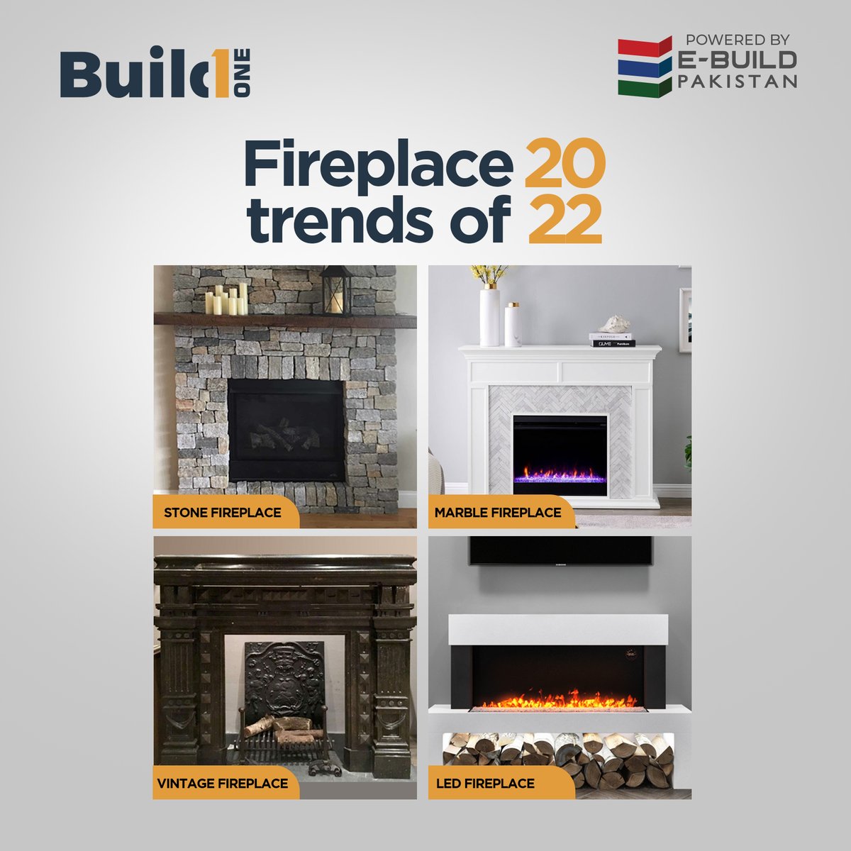buildonepk's tweet photo. A Fireplace not only brings warmth &amp; coziness to the environment but also serves as a perfect decorative element.

Here are some of the most trending fireplace designs to help you decide the one which complements your interior design.

🌐 https://t.co/UvFi5oXHtR

#BuildOne https://t.co/zbhmmp5O38