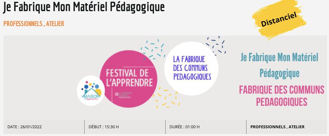 materiel_peda's tweet photo. [Festival de l’apprendre]

🔧 Mercredi 26/01 à 15h30 venez découvrir la semaine "Je fabrique mon matériel Pédagogique" qui propose de fabriquer du #MatérielPeda dans les fablabs et alimenter une bibliothèque ouverte en ligne. 
Inscription : https://t.co/SB1LZ6AtZj

#FabPeda https://t.co/UY2Ft3MuVb