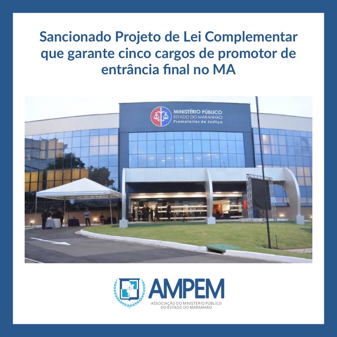 ampem_ma's tweet photo. Serão três cargos que contemplarão o projeto das sete promotorias distritais em São Luís, e outros dois que atenderão as simetrias necessárias com unidades do Poder Judiciário dos municípios de São Luís e de São José de Ribamar. https://t.co/nSoWXhnV6Q