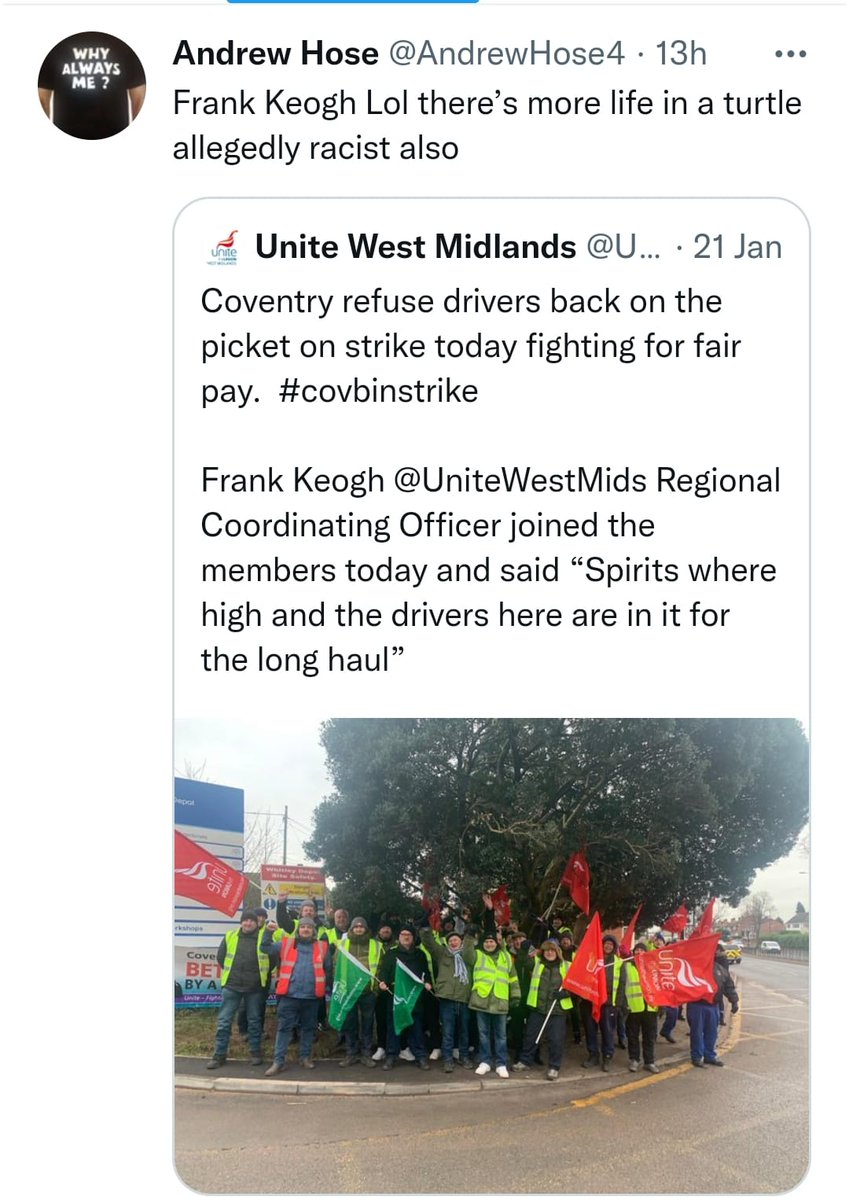 Yes Frank Keogh is an alleged racist! So is the sex pest Andrew Hose - he supported many proven racists in SMBC. Seems to be the Unite way. @UniteSharon @SandwellSkidder @DarrylMagher @UniteWestMids