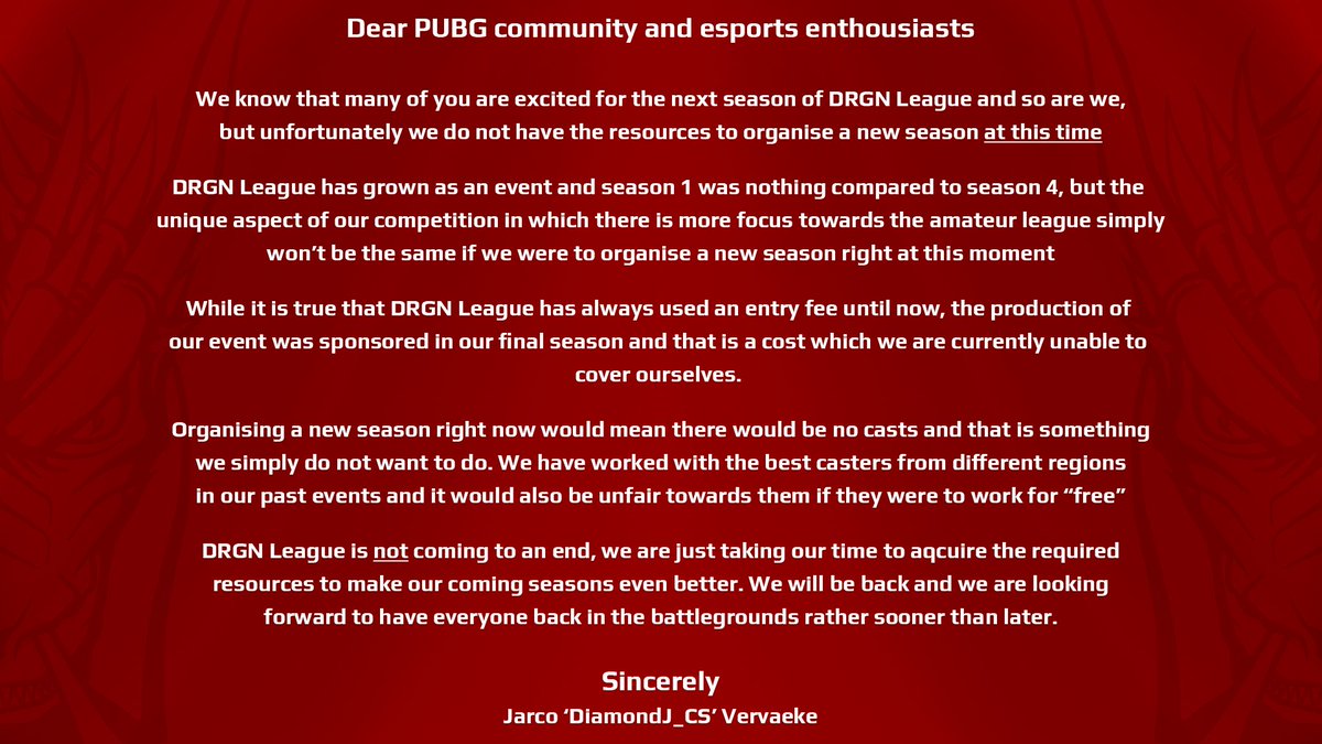 A message regarding the next seasons of DRGN League