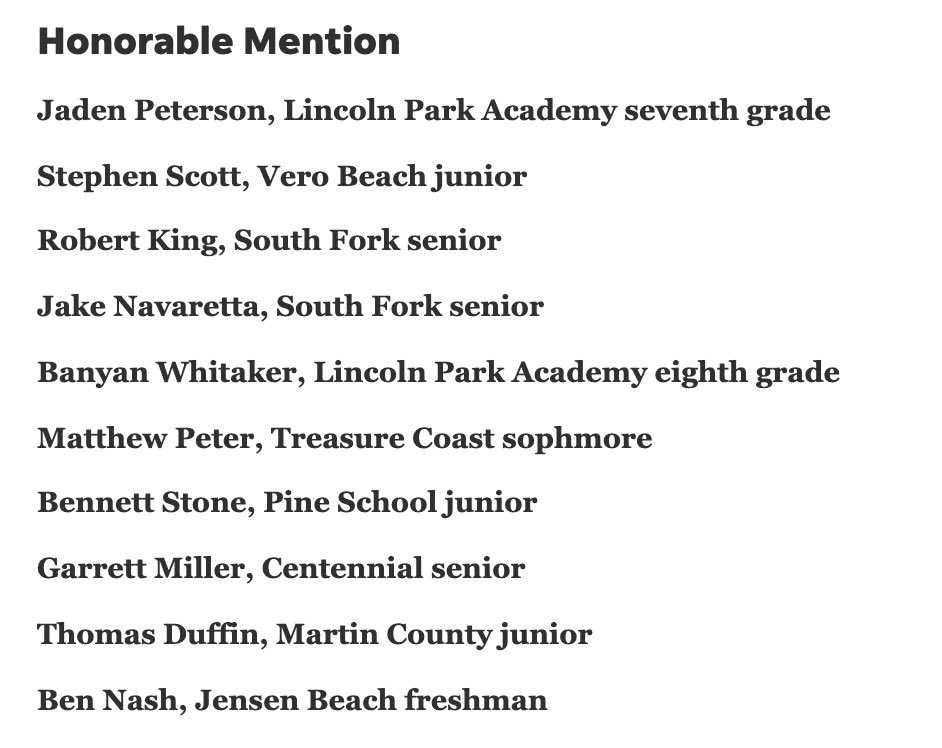 Congratulations to Bennett Stone for earning a spot on the TCPalm All-Area Boys Golfer list as an honorable mention! Way to go Bennett! Hard work pays off! #PineAthletics #PineSchool #PinePride