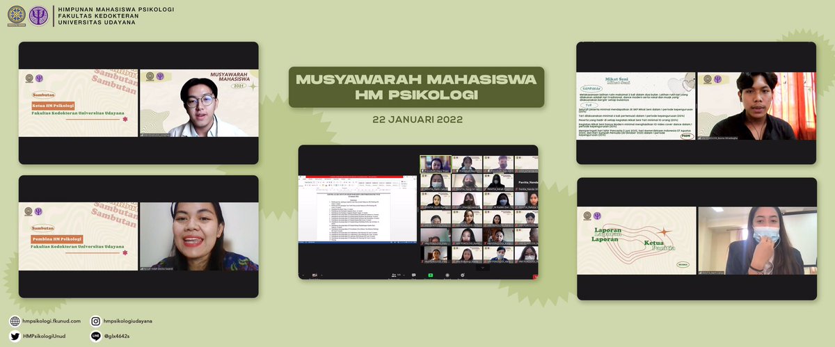 🔴[𝐋𝐈𝐕𝐄 𝐑𝐄𝐏𝐎𝐑𝐓 𝐌𝐔𝐒𝐌𝐀 𝐇𝐌 𝐏𝐒𝐈𝐊𝐎𝐋𝐎𝐆𝐈 𝟐𝟎𝟐𝟏]

Halo teman-teman semua!

Telah berlangsungnya Musyawarah Mahasiswa HM Psikologi 2021 yang dilaksanakan pada :
📅Sabtu, 22 Januari 2022
⏰08.30 - 13.00 WITA
📍Zoom Meeting