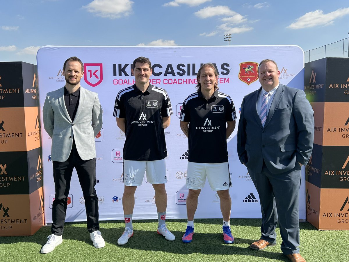 mattlec's tweet photo. We are proud to be working alongside Iker Casillas and Michel Salgado. Today, World Class Goalkeeping Academy with Fursan Hispania FC. Our partnership grows in strength. @RealSalgado @IkerCasillas @esmuae @GEMS_WSD @GEMS_ME @WhichSchool_UAE  @SchoolsCompared https://t.co/EJrqQVhQaY