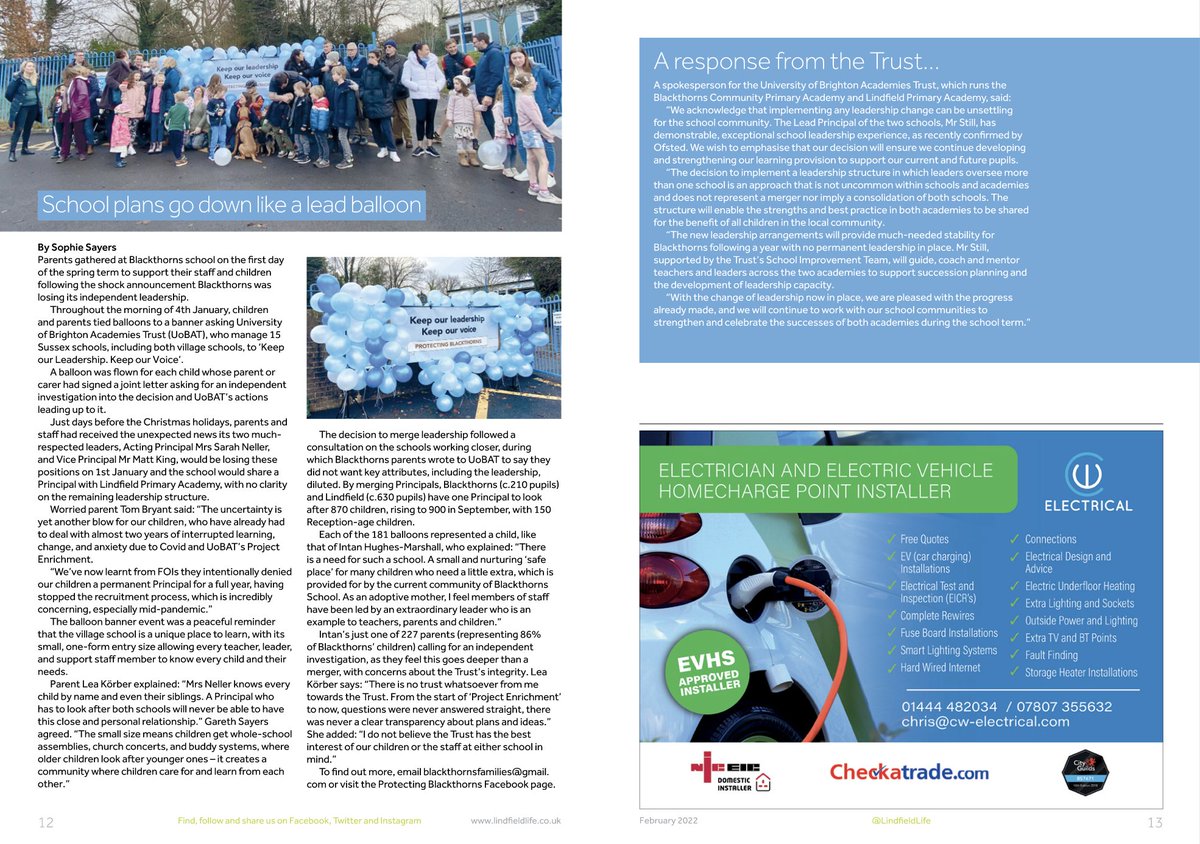 Thanks @LindfieldLife for covering our important community story about @BlackthornsPri. It includes a typically tone deaf response from @UOBAcademies who have hardly acknowledged the reaction of parents/carers since the decision was announced. #UOBAT #ProtectingBlackthorns