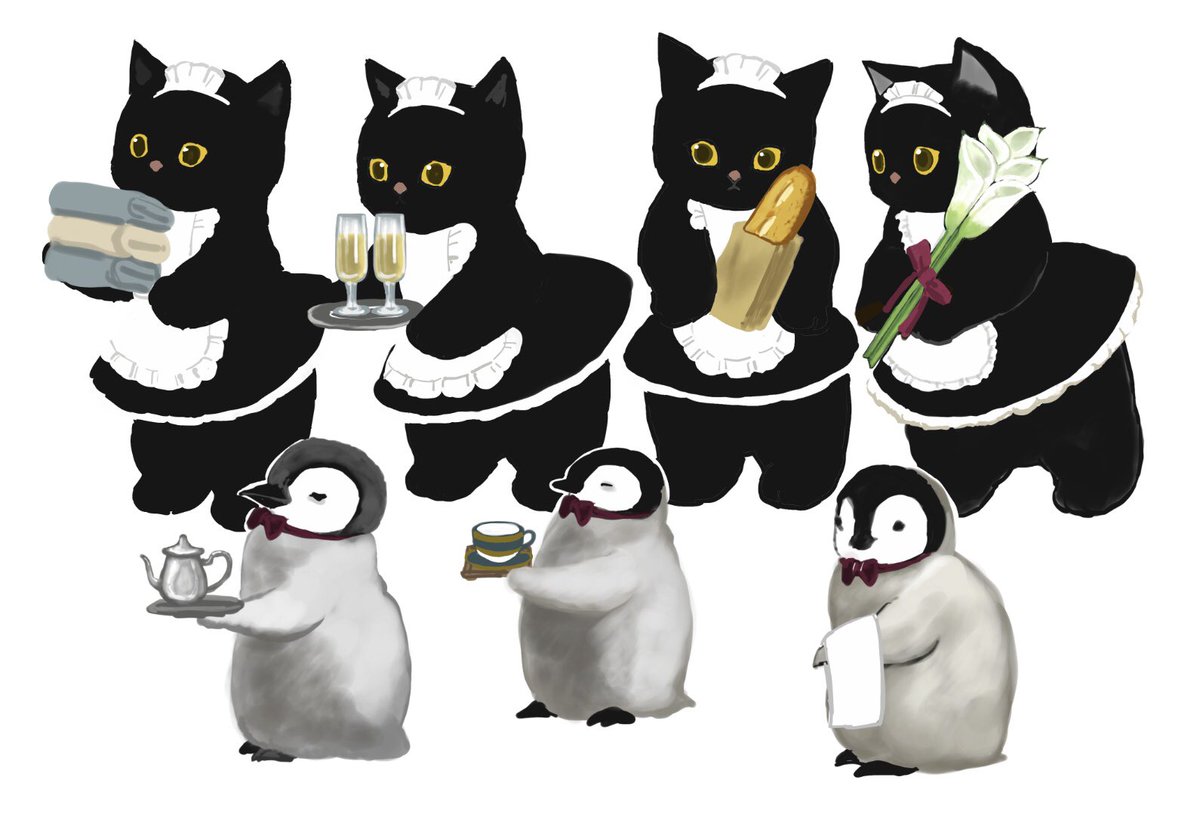黒猫メイドとペンギン執事 ぢゅの のイラスト