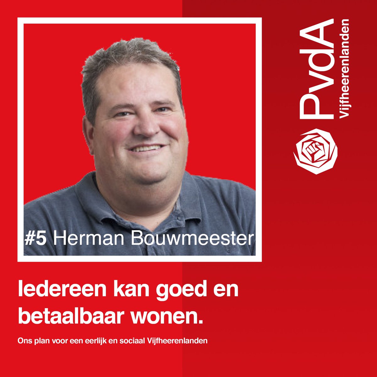 PvdAVhl's tweet photo. #5 Herman Bouwmeester:
Mijn hele leven woon ik in Ameide en ik werk al vele jaren in Lexmond, ik begrijp dus heel goed dat je graag wilt blijven wonen in of vlak bij je dorp of stad waar je opgegroeid bent of waar je werkt. Iedereen moet goed kunnen wonen in Vijfheerenlanden. https://t.co/Ht0oYpZBR4