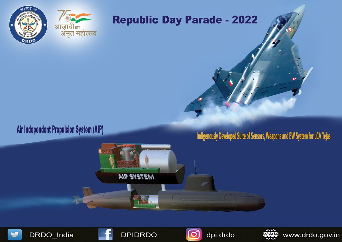 DRDO to display two tableaux during Republic Day Parade 2022
#AtmaNirbharBharat
#AdvancedTechnologies
pib.gov.in/PressReleasePa…