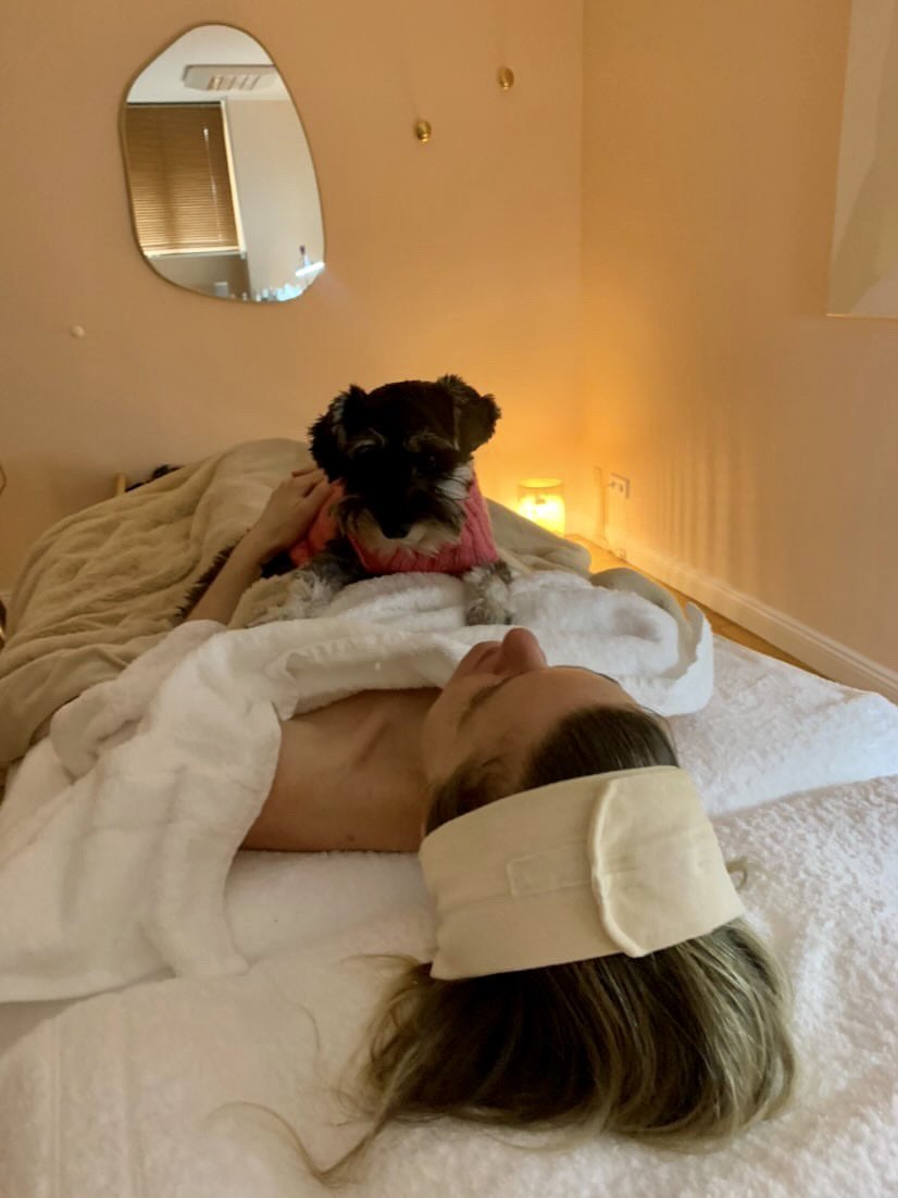 MsWendellTweets's tweet photo. My dog went with me to the aesthetician today 😍 https://t.co/JWcciyQ2ai