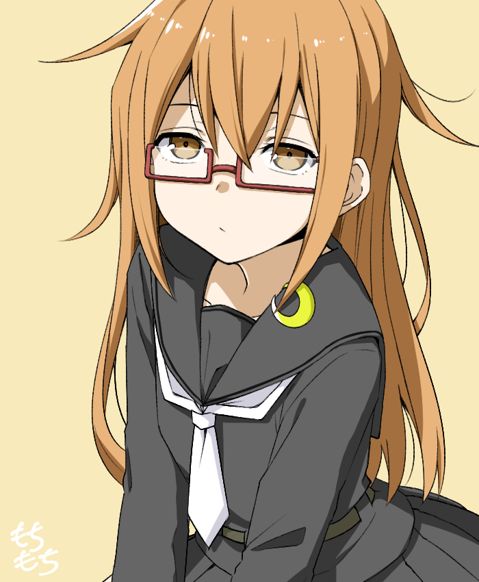 mochizuki (kancolle) 1girl solo long hair glasses school uniform serafuku brown eyes  illustration images