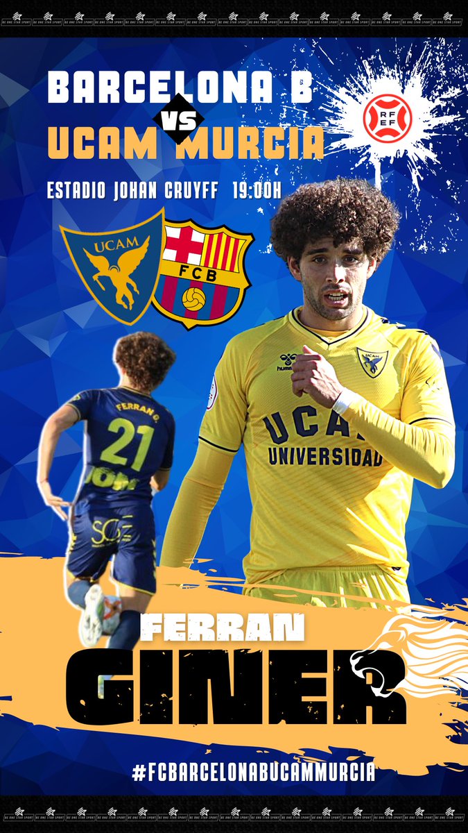 BeOneStarSport's tweet photo. 📅 MATCHDAY ⚽️

🤩 ¡Día de partido para @ferrii9991 con el primer equipo del @UCAMMurciaCF! 

🆚 @FCBarcelonaB  
🕓 19:00 horas
🏟 Estadio Johan Cruyff

🦁¡A darlo todo, Ferran! 🤙🏻

#FCBarcelonaBUCAMMurcia https://t.co/FmIwHRURdr