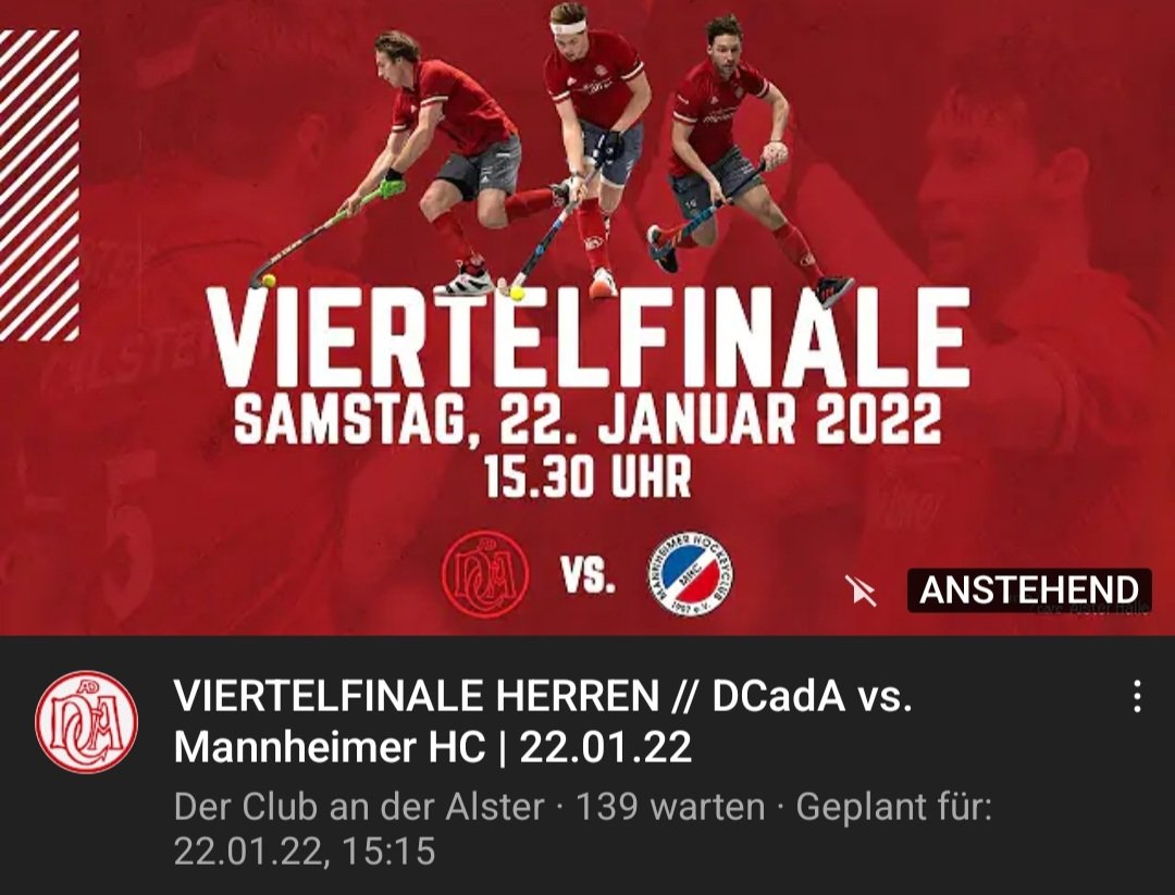 Watch the quarter-finals of the Herren Bundesliga at 15:30 🇩🇪

Club an der Alster vs. Mannheimer HC 

youtu.be/SKVSy4UsIhU