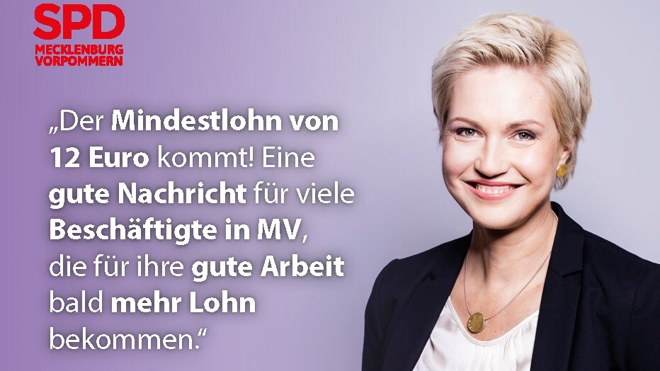SPDMV's tweet photo. Versprochen. Gehalten. Am 1. Oktober kommt der 12€-#Mindestlohn! Eine gute Nachricht für ca 200.000 Beschäftigte in #MV. Mehr als 6 Millionen in Deutschland werden von dem Lohnplus profitieren – insbesondere in Ostdeutschland. @SPD @ManuelaSchwesig @hubertus_heil @OlafScholz https://t.co/mC50KOlwJL