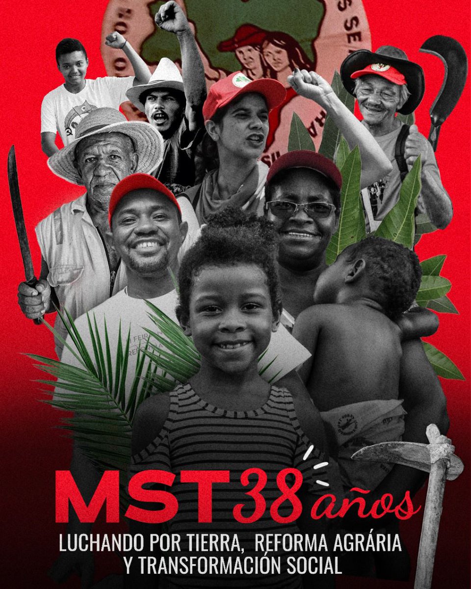 No 38º aniversário do MST, continua a luta popular pela terra e a reivindicação de uma reforma agrária justa e equitativa no Brasil, parabenizamos seus militantes e mais uma vez reconhecemos sua bravura e sacrifício em pro do bem comum do povo irmão brasileiro. ¡Estamos juntos!