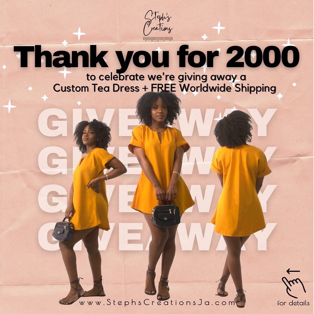 StephCreated's tweet photo. Thank you for 2000 followers!
To celebrate weโre giving away a custom made tea dress, your colour choice and your size + free delivery world wide!
Winner will be randomly picked from the comments section at 7PM on Friday, January 28, 2022
#StephsCreationsJa #shoplocalja https://t.co/GZzanVwHG1