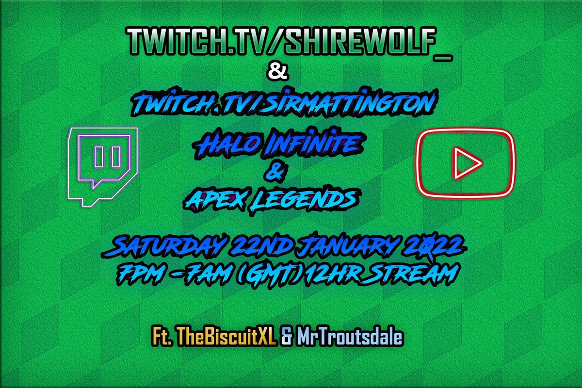 Reece_Daniel_'s tweet photo. 12 Hour Stream TODAY
7PM till 7AM (GMT)
@Halo & @PlayApex Games!
with @sirmattington24 and friends!
Come Join , Make a drink, Relax and Enjoy the Positive Vibes!
๐บ๐ฎ
@SmallStreamersR
@sme_rt
@SupportStreamz
#streamer #TwitchStreamers #CSC #SmallStreamersConnect #CodeSixGaming https://t.co/ZSidypzf9B