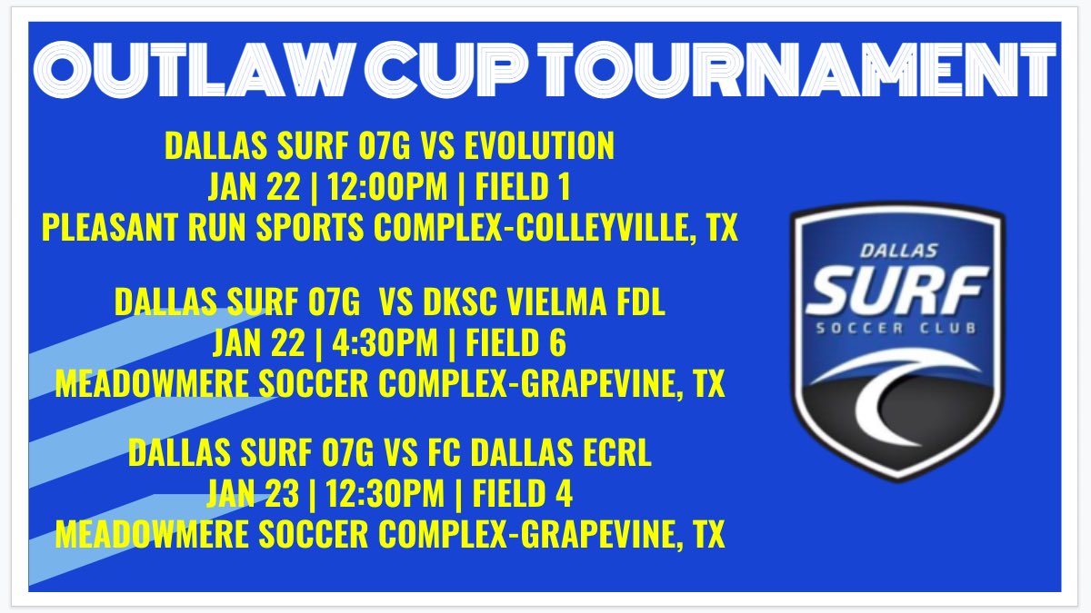 dallassurfeast's tweet photo. Come check out our U15 Dallas Surf East girls in the Outlaw Cup this weekend! ⬇️⬇️⬇️⬇️ https://t.co/OKkG5TwHuf