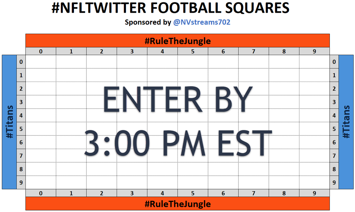#NFLTwitter FOOTBALL SQUARES!

#RuleTheJungle vs #Titans

If you will be active during the #CINvsTEN game and you follow back #NFL fans 👇 🏈

▪️❤ + 🔁 this tweet
▪️Reply to this tweet with "LFG"

Let's have fun! 👑 🏈 👑

Sponsor: <a href="/NVstreams702/">NVstreams 💎</a>

#NFLPlayoffs #DivisionalRound