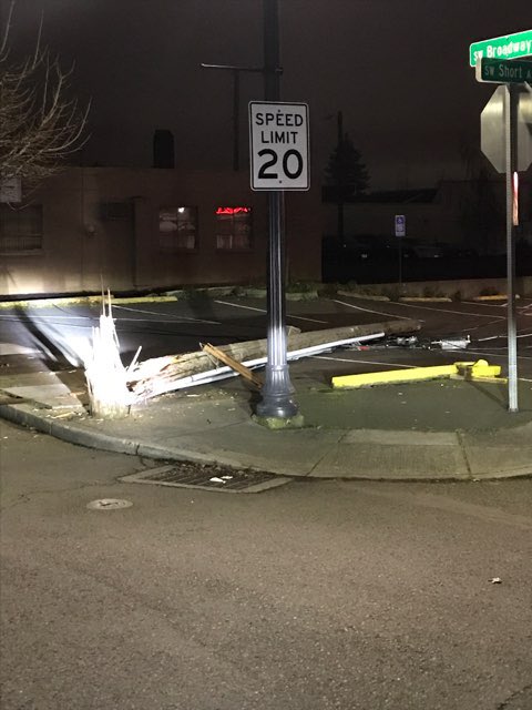 BeavertonPolice's tweet photo. ⚠️Safety Alert⚠️ The area of SW Broadway St. between SW Cedar Hills Blvd. and SW Watson Ave. is closed due to multiple downed power poles. The cause is unknown/under investigation. @portlandgeneral is responding. https://t.co/PdfWBAescq