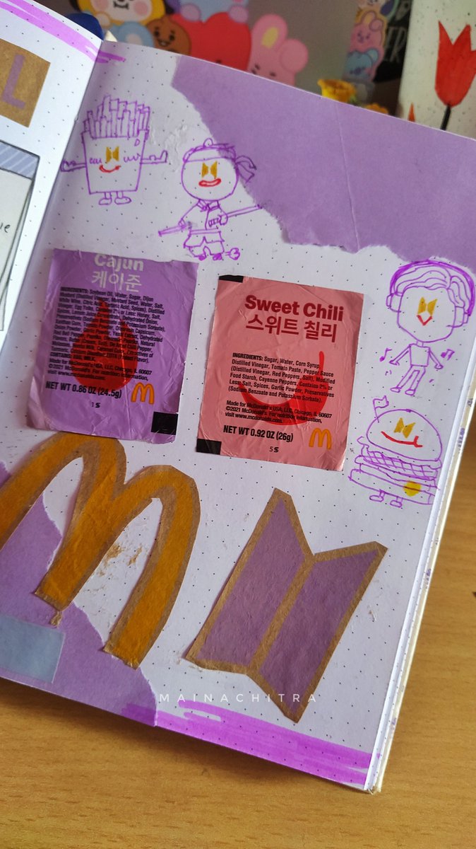 scrapbooking ~ 
reused the @McDonalds packaging for a lil journal spread ^^
#BTSmeal #btsfanart