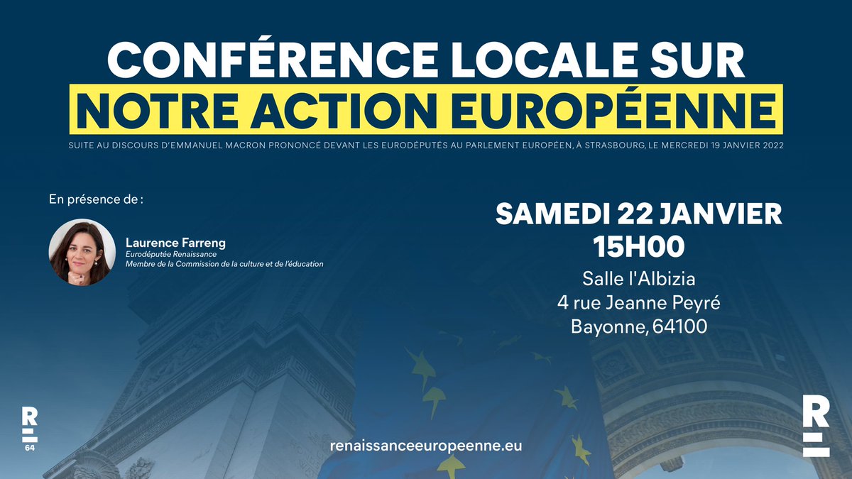 RenewEuropeFRA's tweet photo. Nantes, Toulouse, Bayonne, Montpellier, retrouvez @sarahelhairy , @Ambroise_Mejean et vos eurodeputés @laurencefarreng, @ITolleret @CathChabaud, @ilanacicurelrem pour échanger sur le projet🇪🇺d’@EmmanuelMacron ! 

#ChangerlEurope #PFUE2022 https://t.co/IEKF9Uy5Si