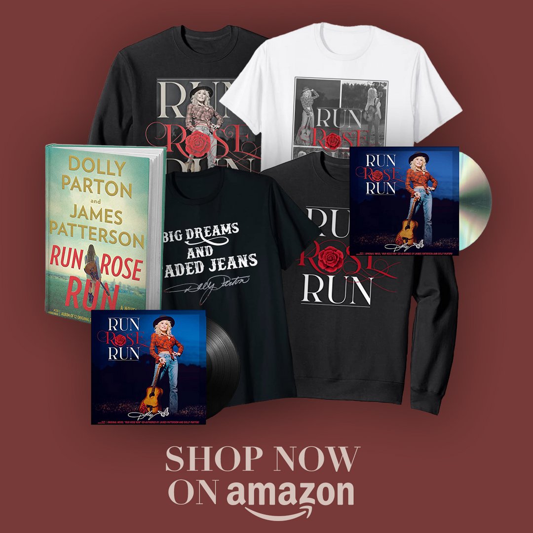 DollyParton's tweet photo. If you’re in the #RunRoseRun spirit like I am, hop on over to my Amazon store for some exclusive merchandise to celebrate with me! 🌹 https://t.co/STYPfZl7Rk https://t.co/GZvWDOe02R