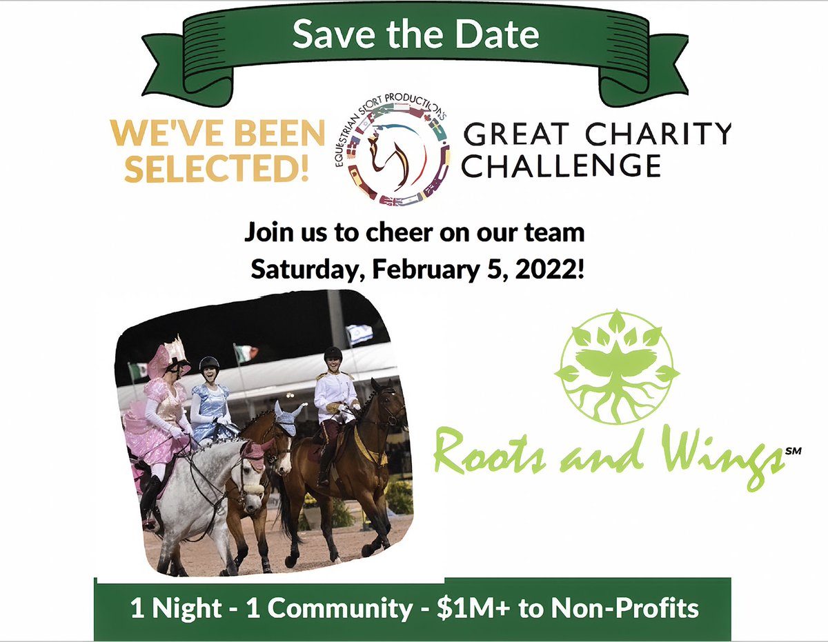We are grateful to be one of the charities chosen to participate in the Great Charity Challenge, an exhilarating relay-style equestrian jumping competition. Come cheer us on at the Palm Beach International Equestrian Center; gates open at 6:00pm.