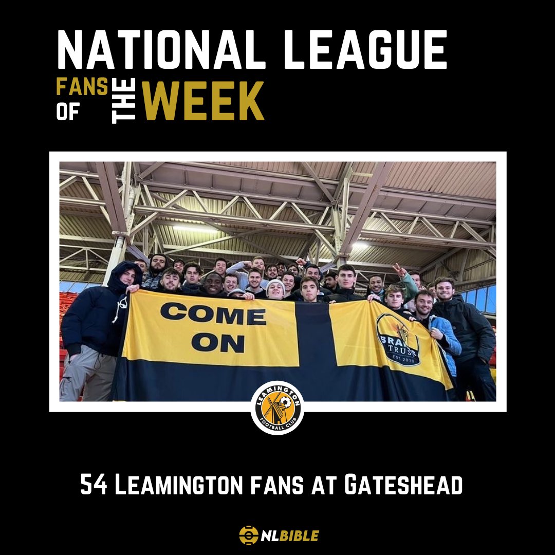NL_Bible's tweet photo. Our fans of the week are the 54 @LeamingtonFC fans that made the 10 hour round trip to Gateshead
—
#nonleague #nonleaguefootball #nationalleague #fansoftheweek https://t.co/JPVXRj8sxD