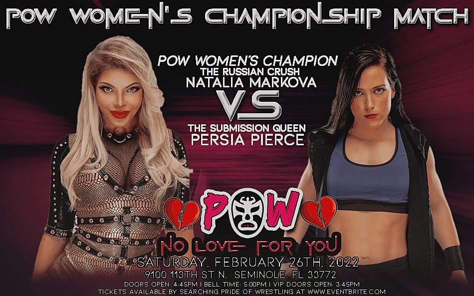 powrestlingllc's tweet photo. 🚨🚨🚨Match Announcement🚨🚨🚨
#POWWomensChampion @RealNMarkova defends against #SubmissionQueen @KrazyKelsey1 #POW19 #NoLoveForYou
Tickets on sale at https://t.co/Q3xsFmNS1S
#wrestling #luchalibre #womenswrestling #wwe #aew https://t.co/1EDvtJH5qk
