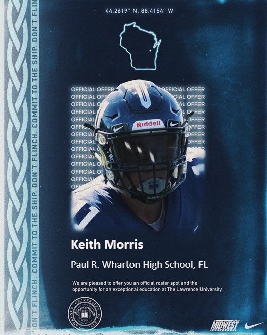 KMorris0129's tweet photo. Blessed to receive an offer from Lawrence University ⚪️🔵 @LUVikingsFB @Coach_Baham @CoachLikeMike https://t.co/QKunOS7urs
