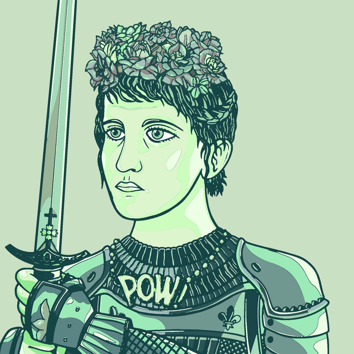 wickysworld's tweet photo. @HistoryInNFTs derivative I did of my Joan #5974. Go check out some of the other amazing NFT’s and the project they have in store! And stay tuned for more derivatives from me and some really cool merch I’ll be putting out soon! #momentsinhistory #nfts #joanofarc #mihnfts #history https://t.co/Iq5zGZjbNP