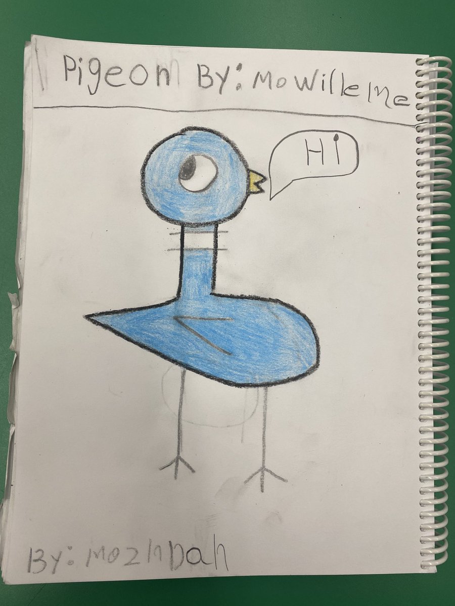 JSMMcManes's tweet photo. Our class is exploring books by Mo Willems. Students followed a draw along creating a main character “Pigeon” https://t.co/FDDqZl4DY2