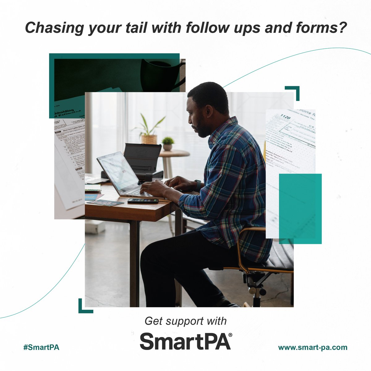Smart_PA's tweet photo. Chasing your tail with follow ups and forms?

Allowing SmartPA to focus on the admin tasks allows our clients to focus on growing their business.

Get in touch to learn more: https://t.co/G4CTrAsmP3

#SmartPA #B2B #Business #Smallbusiness #BusinessTips #Strategy https://t.co/EMs8xKxNRq