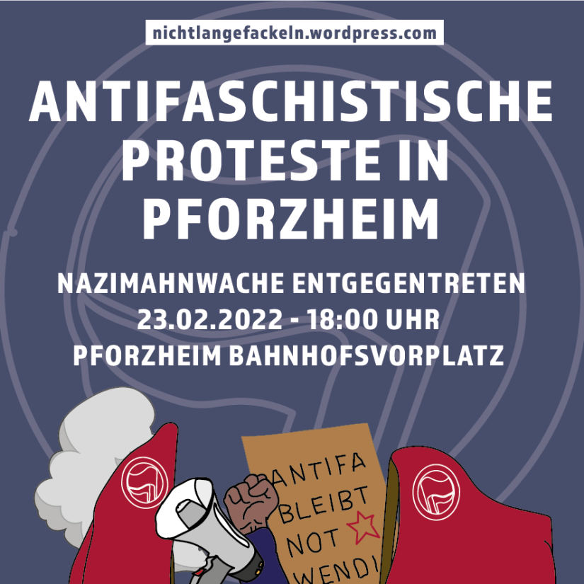 Am 23. Februar findet wieder die Nazifackelmahnwache auf dem Wartberg in Pforzheim statt. Es wird auch wieder antifaschistische Gegenproteste geben!
Treffpunkt für Anreise aus Karlsruhe: 23.02., 17 Uhr, Karlsruhe Hauptbahnhof-Südeingang
#antifa #karlsruhe #pforzheim #pf2302
