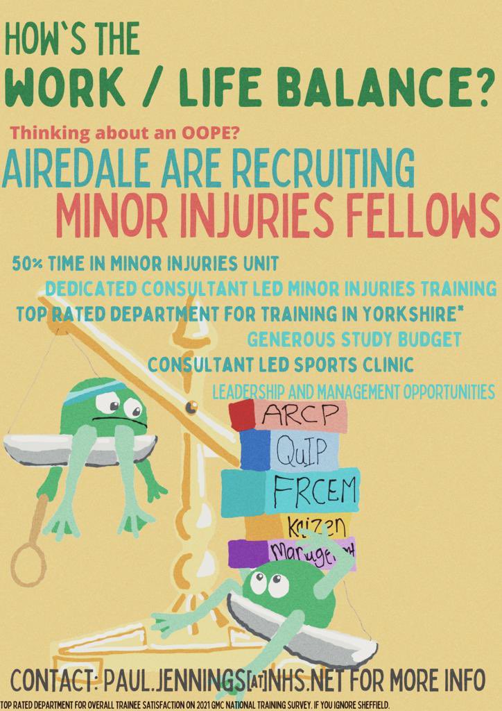 Airedale Emergency Department (@airedale_ed) on Twitter photo 📣MINOR INJURY FELLOW POSTS NOW OPEN📣
👉🏻Dedicated Minor Injury training
⚽️Sports clinic
🧖🏼♀️Protected time away from the ED
💰Generous study budget
🩺Meaningful professional development
Apply here👇🏻
beta.jobs.nhs.uk/candidate/joba…
<a href="/EMYorkshire/">Yorkshire Society of Emergency Medicine - YSEM</a> <a href="/EMTAcommittee/">EMTA</a> <a href="/ANHSFTrecruit/">Airedale NHSFT Recruitment</a> 📣MINOR INJURY FELLOW POSTS NOW OPEN📣
👉🏻Dedicated Minor Injury training
⚽️Sports clinic
🧖🏼♀️Protected time away from the ED
💰Generous study budget
🩺Meaningful professional development
Apply here👇🏻
beta.jobs.nhs.uk/candidate/joba…
<a href="/EMYorkshire/">Yorkshire Society of Emergency Medicine - YSEM</a> <a href="/EMTAcommittee/">EMTA</a> <a href="/ANHSFTrecruit/">Airedale NHSFT Recruitment</a>