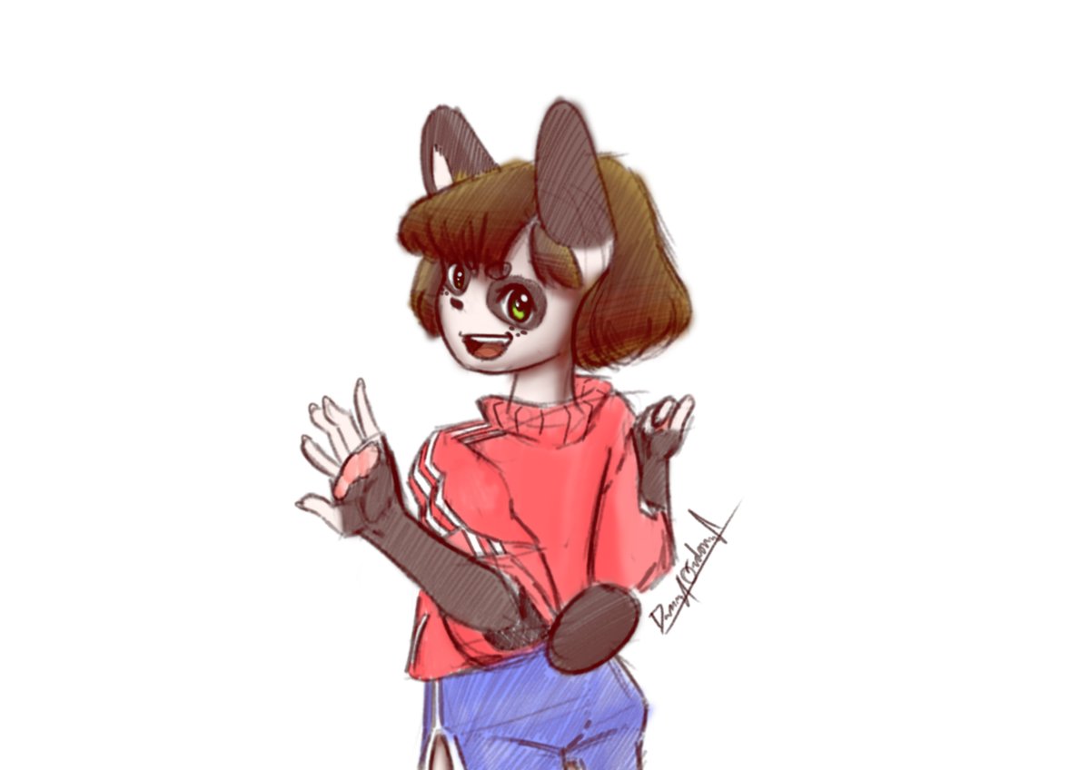 hurricanebro30's tweet photo. I don't draw Amelia outside of her work uniform. So here's Amelia in a red tracksuit.

#digitalart #panda https://t.co/VxEYhQN0P1