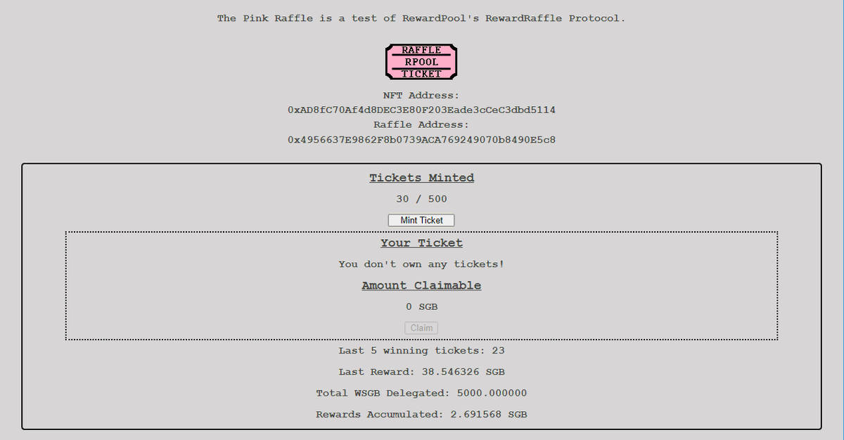 RewardPool's tweet photo. The winning ticket has been drawn! If you own ticket #23 you should be able to collect your 38.546326 SGB on the website! Congratulations! https://t.co/idJPRK0uMk