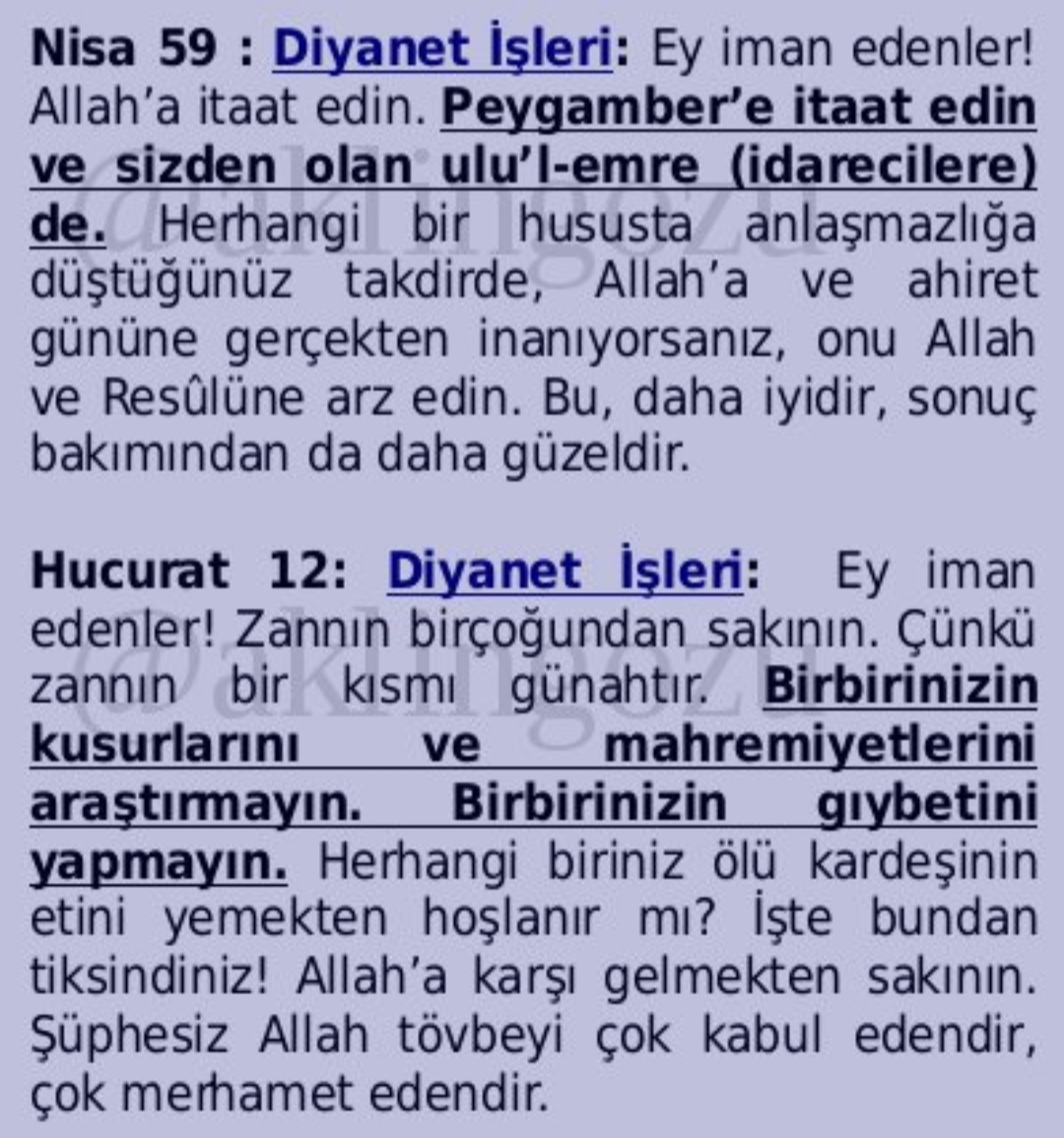 1. Yöneticilerinize itaat edin. Kusurlarını araştırmayın. Yiyen yedi, sana ne ? İşine bak, yiyenleri rahatsız etme, abdest al, namaz kıl, hala mı canın sıkılıyor, ee hadi o zaman kurban kes, hacca git. Ortalığı karıştırma :)