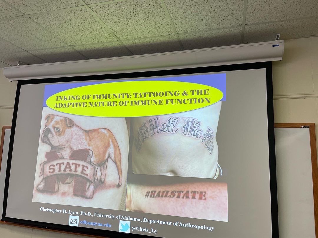 Inking_Immunity's tweet photo. Grateful to @msstate anthropology for having me out to give a talk on adaptive physiology of tattooing #tattooscience https://t.co/39Lhd8tUeK