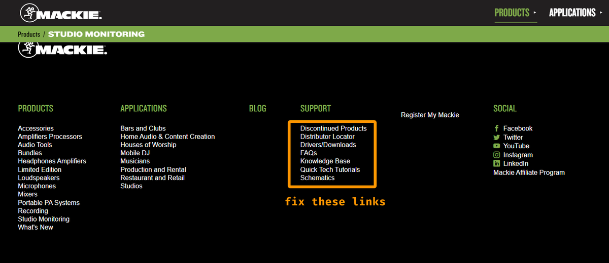 j4n_'s tweet photo. Some links not working on the @MackieGear  #website https://t.co/B2jAdC2lCd