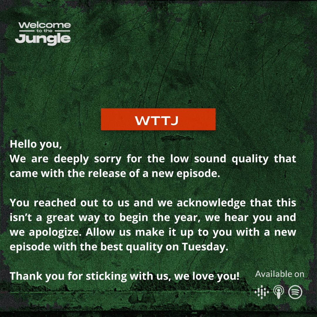 WTTJPod's tweet photo. We sincerely apologize for the poor audio production on our previous episode and the inconvenience it may have caused during your listening. https://t.co/Qkgdefpaks
