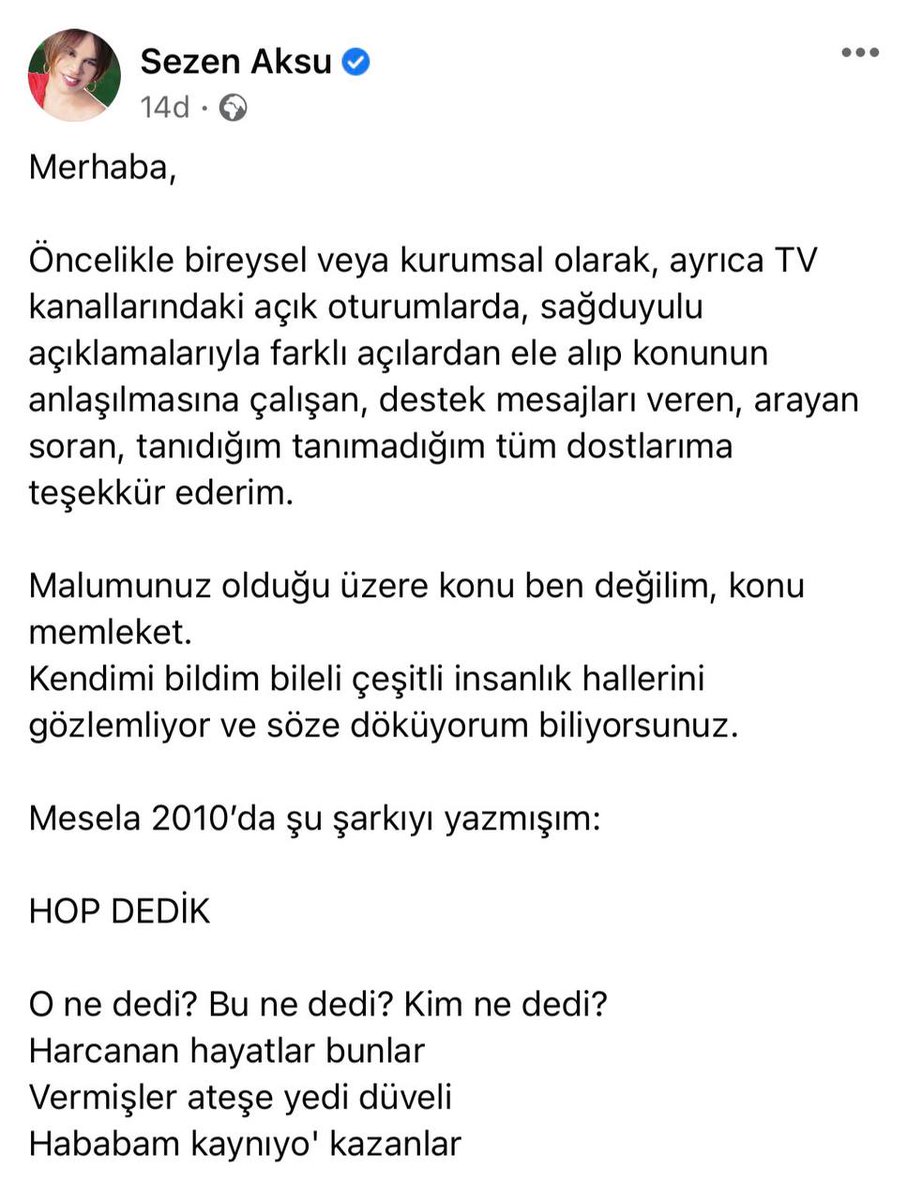 dokuz8haber's tweet photo. 🗣 Sezen Aksu sessizliğini bozdu: “Beni öldüremezsin. Sesim, sazım, sözüm var benim. Ben derken ben herkesim. 
Sonuç olarak 47 yıldır yazıyorum. Yazmaya da devam edeceğim.” https://t.co/vg3r78D1uZ