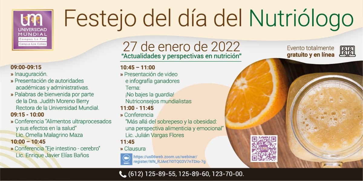 UNIMUNDIALBCS's tweet photo. La Universidad Mundial te invita a  conmemorar el día del Nutriólogo este 27 de enero con el tema "Actualidades y perspectiva en nutrición" Inscribirte en https://t.co/htyb0yCtp1 https://t.co/sak8A8luHB