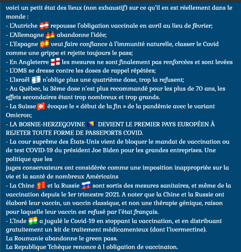 Girardpatrici12's tweet photo. @FLyMachabert @salut2b Girard patricia (@Girardpatrici12) a tweeté : @france_soir Flo (91) 🪀🪀🪀🪀🪀Code vert (@Flobga) a tweeté : Voici un petit état des lieux (non exhaustif) sur ce qu’il en est réellement dans le monde : https://t.co/6Woq0QEVMf