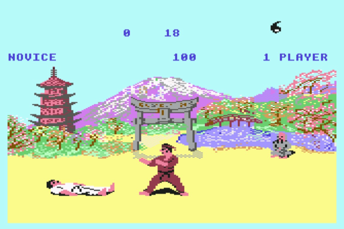 OldSchoolBooks1's tweet photo. Saturday's #retrogaming on the #Commodore64 #C64 #WayOfTheExplodingFist , looking far more pastel coloured than the #ZXSpectrum version and with a lovely tinkling background tune , not too sure about the shouty sound effects though! #KungFu #nostalgia https://t.co/9ZRtfEnooJ