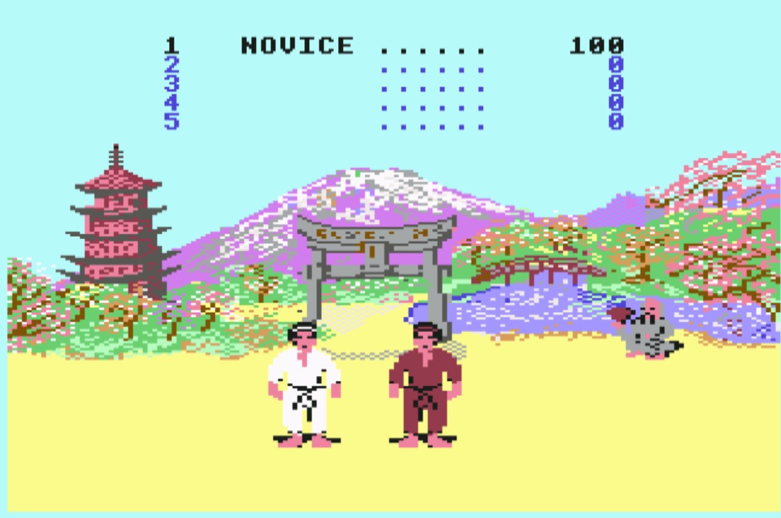 OldSchoolBooks1's tweet photo. Saturday's #retrogaming on the #Commodore64 #C64 #WayOfTheExplodingFist , looking far more pastel coloured than the #ZXSpectrum version and with a lovely tinkling background tune , not too sure about the shouty sound effects though! #KungFu #nostalgia https://t.co/9ZRtfEnooJ