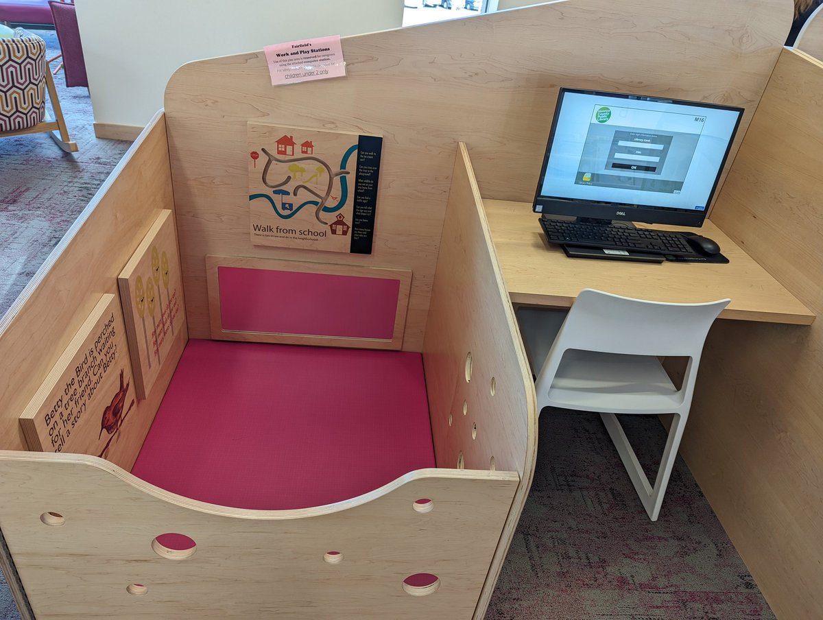 A new public library in my area has these work stations for caregivers with babies! Maybe these are common in other places but Ive never seen anything like this before.